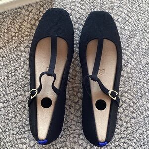 Rothy's Black Mary Jane Flats with Gold Buckle